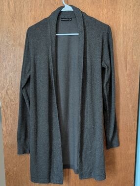 Esperanza Open-Front Long Cardigan - Charcoal Gray